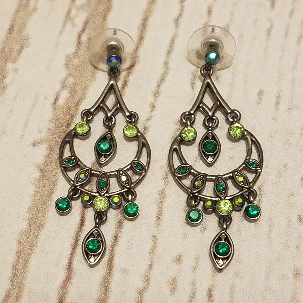 Guess Dangle Earrings Light Dark Green